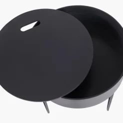Hot Hugo Dark Grey Wood Veneer Black Metal Storage Table Side Tables