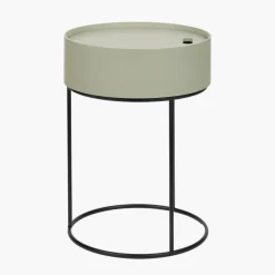 Hot Hugo Sage Green Wood Veneer Black Metal Storage Table Side Tables