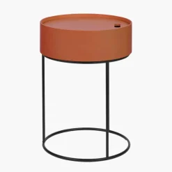 Online Hugo Tobacco Wood Veneer Black Metal Storage Table Side Tables