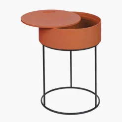 Online Hugo Tobacco Wood Veneer Black Metal Storage Table Side Tables