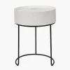 Fashion Hugo White Wood Veneer and Black Metal Storage Table Side Tables