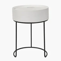 Fashion Hugo White Wood Veneer and Black Metal Storage Table Side Tables
