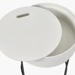 Fashion Hugo White Wood Veneer and Black Metal Storage Table Side Tables