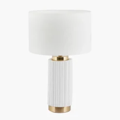 Fashion Ionic White Textured Ceramic Gold Metal Table Lamp Table Lamps