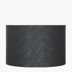 Outlet Lino 35cm Black Self Lined Linen Drum Shade Lamp Shades