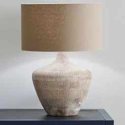 Clearance Manaia White Wash Texture Wood Lamp & Henry Shade Table Lamps