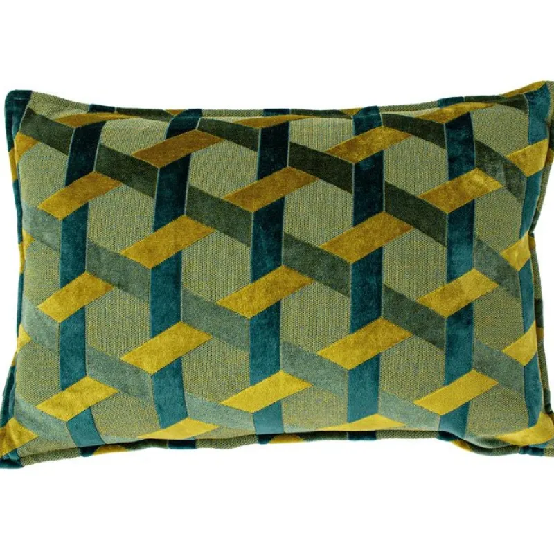 Sale Delano Teal and Gold Velvet Jacquard Cushion Cushions