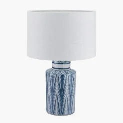 New Samara Blue and White Aztec Pattern Ceramic Table Lamp with Ivory Shade Table Lamps