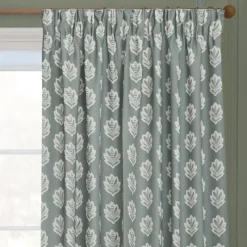 Hot Sessile Leaf Delph Blue Pencil Pleat Curtains Curtains