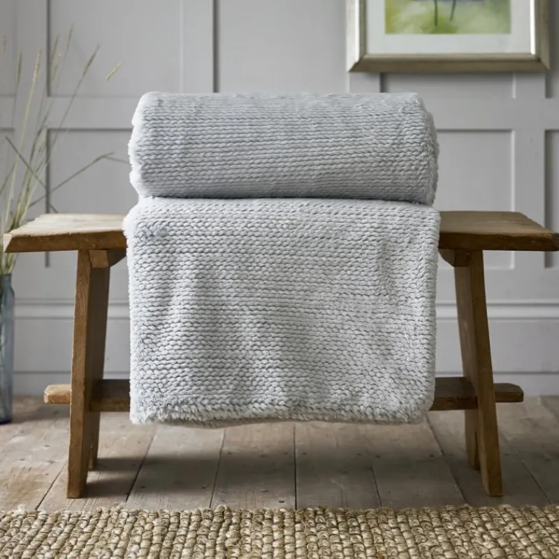 Online Sandringham Knit Style Fur Platinum Throw Throws | Blankets, Throws & Bedspreads