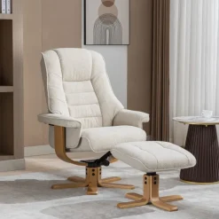 Best Sardinia Swivel Recliner Chair & Stool in Hessian Fabric Recliner Chairs