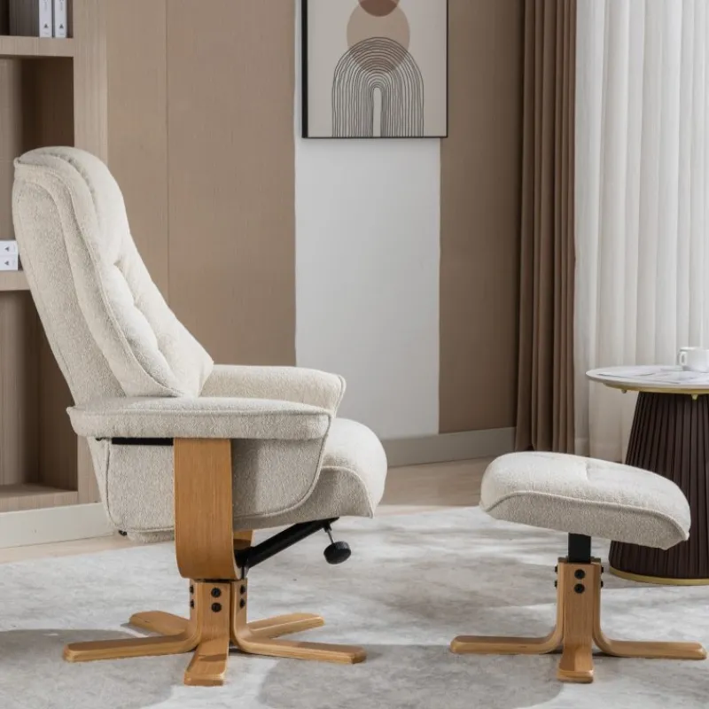 Best Sardinia Swivel Recliner Chair & Stool in Hessian Fabric Recliner Chairs