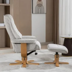 Best Sardinia Swivel Recliner Chair & Stool Set in Greige Fabric Recliner Chairs