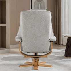 Best Sardinia Swivel Recliner Chair & Stool Set in Greige Fabric Recliner Chairs
