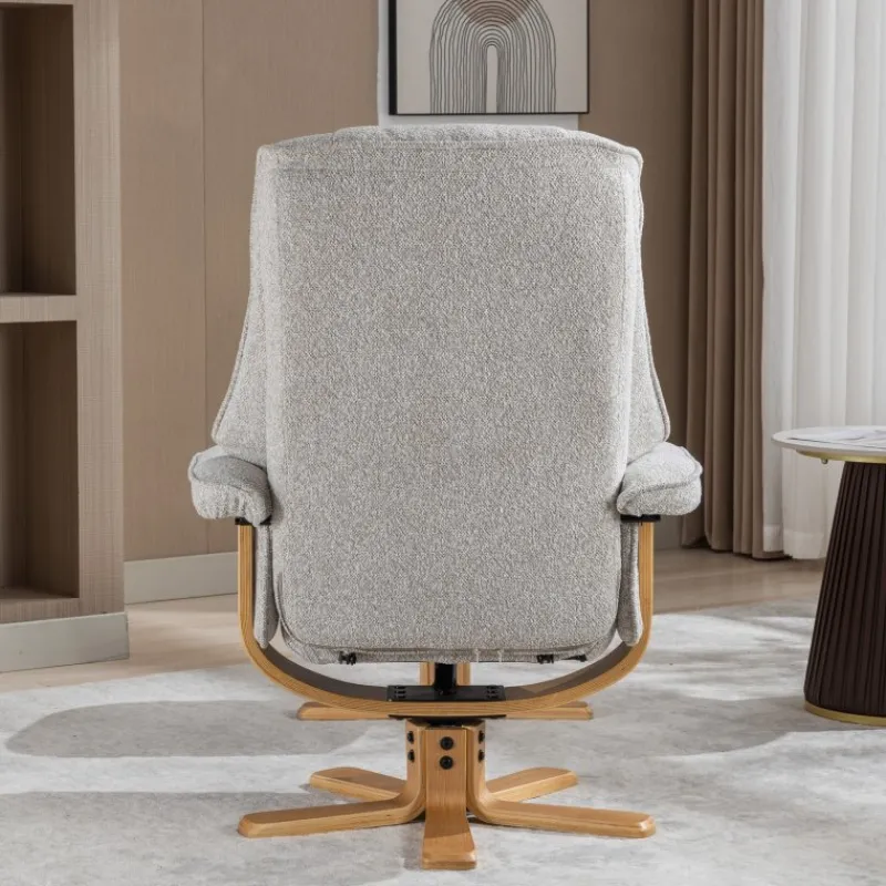 Best Sardinia Swivel Recliner Chair & Stool Set in Greige Fabric Recliner Chairs