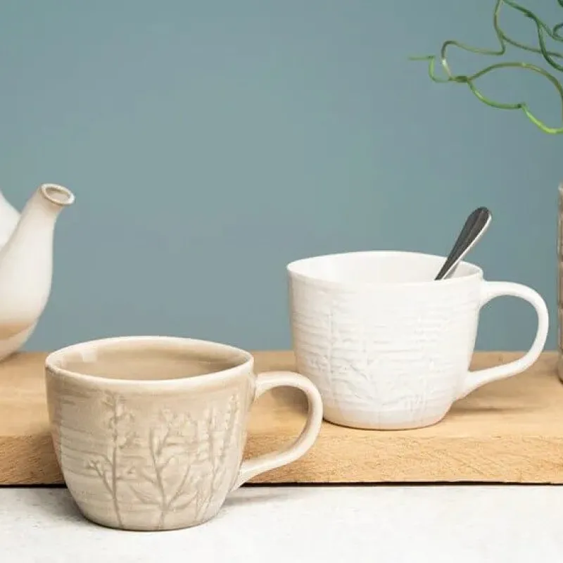 Sale Leaf Embossed Mug White Drinkware