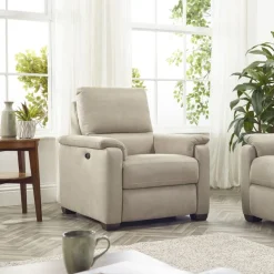 Best Spencer power recliner chair in silver grey fabric Armchairs | Recliner Chairs