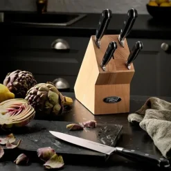 Best Sabatier 5 Piece Knife Block Wood Kitchen Utensils
