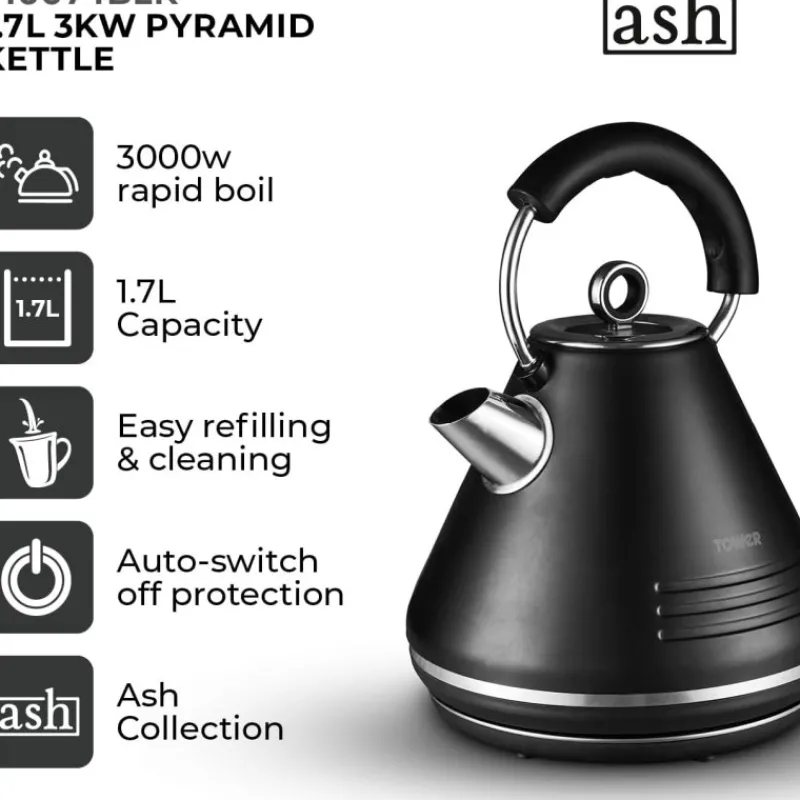 Best Ash 1.7L Pyramid Kettle Black Kettles & Toasters