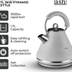 Discount Ash 1.7L Pyramid Kettle Grey Kettles & Toasters