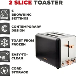 Fashion Cavaletto 2 Slice Toaster Black Kettles & Toasters