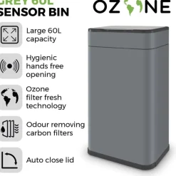 Sale Ozone Sensor 60L Grey Bin Bins & Bin Liners