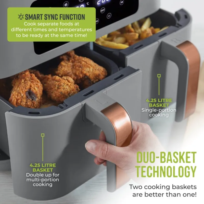 Sale Vortex Grey and Rose Gold 8.5L Dual Basket Air Fryer Cooking Appliances