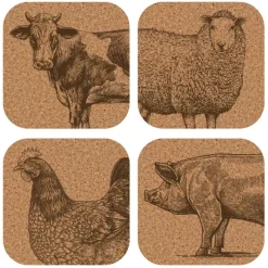 Online Farm Animals Printed Cork Coasters set of 4 Table Linen, Napkins & Mats