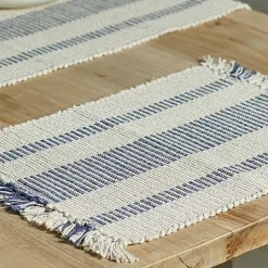 Discount Recycled Cotton Stripe Placemat Slate Blue Table Linen, Napkins & Mats