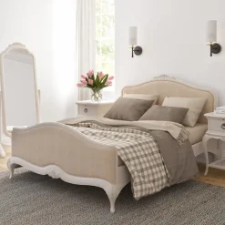 Discount Ivory Bedroom Double Upholstered Bedstead high end Bed Frames