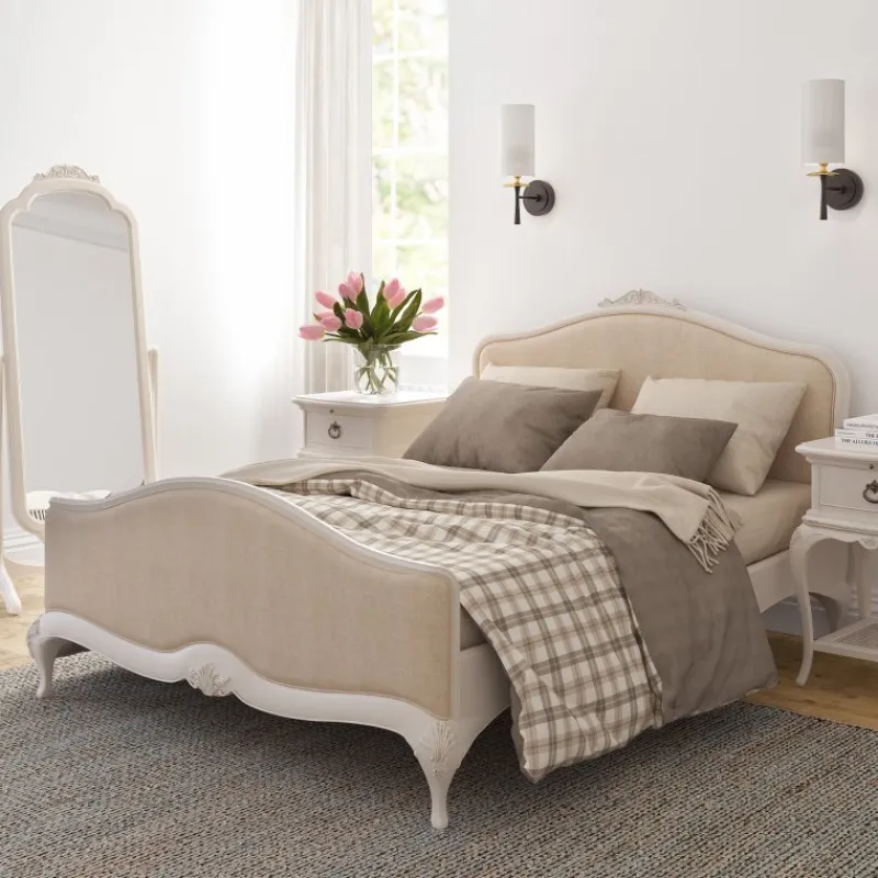 Discount Ivory Bedroom Double Upholstered Bedstead high end Bed Frames