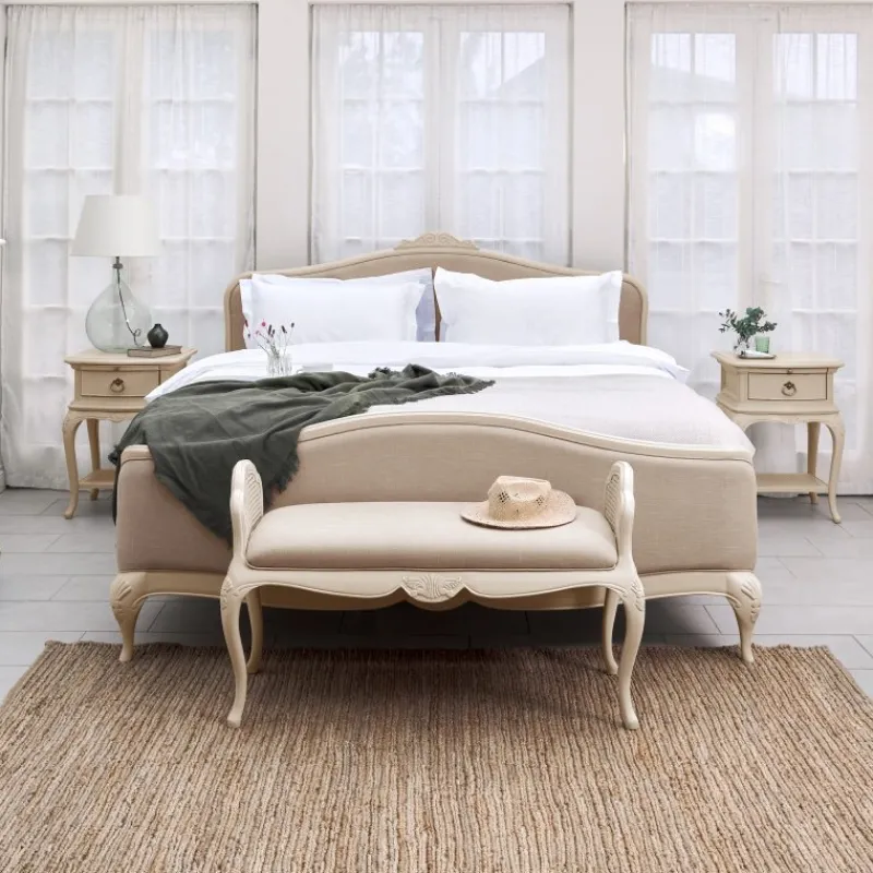 Discount Ivory Bedroom Double Upholstered Bedstead high end Bed Frames