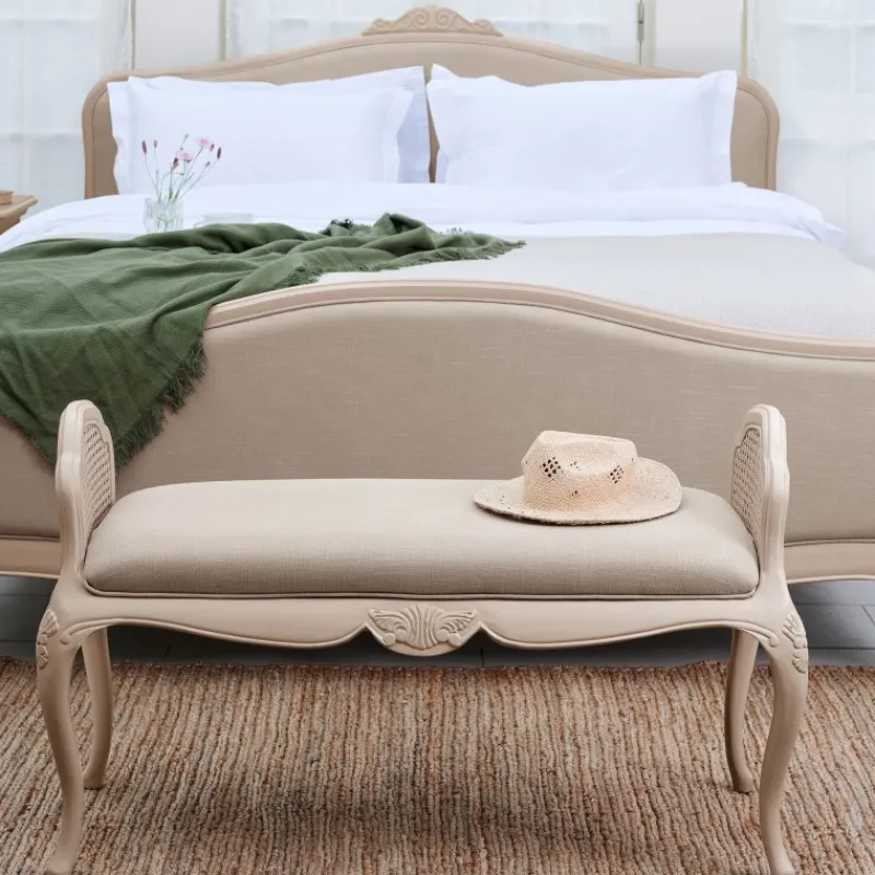 Discount Ivory Bedroom Double Upholstered Bedstead high end Bed Frames