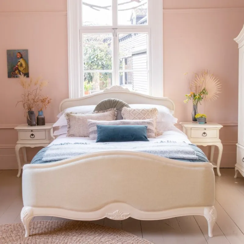 Discount Ivory Bedroom Double Upholstered Bedstead high end Bed Frames
