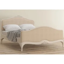 Discount Ivory Bedroom Double Upholstered Bedstead high end Bed Frames
