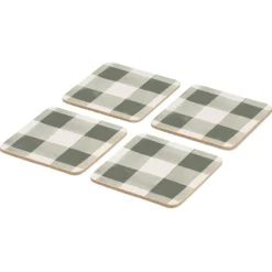 Discount 4 Set of Gingham Green Cork Coasters Table Linen, Napkins & Mats
