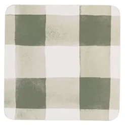 Discount 4 Set of Gingham Green Cork Coasters Table Linen, Napkins & Mats