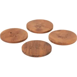 Sale 4 Set of Wooden Coasters Table Linen, Napkins & Mats